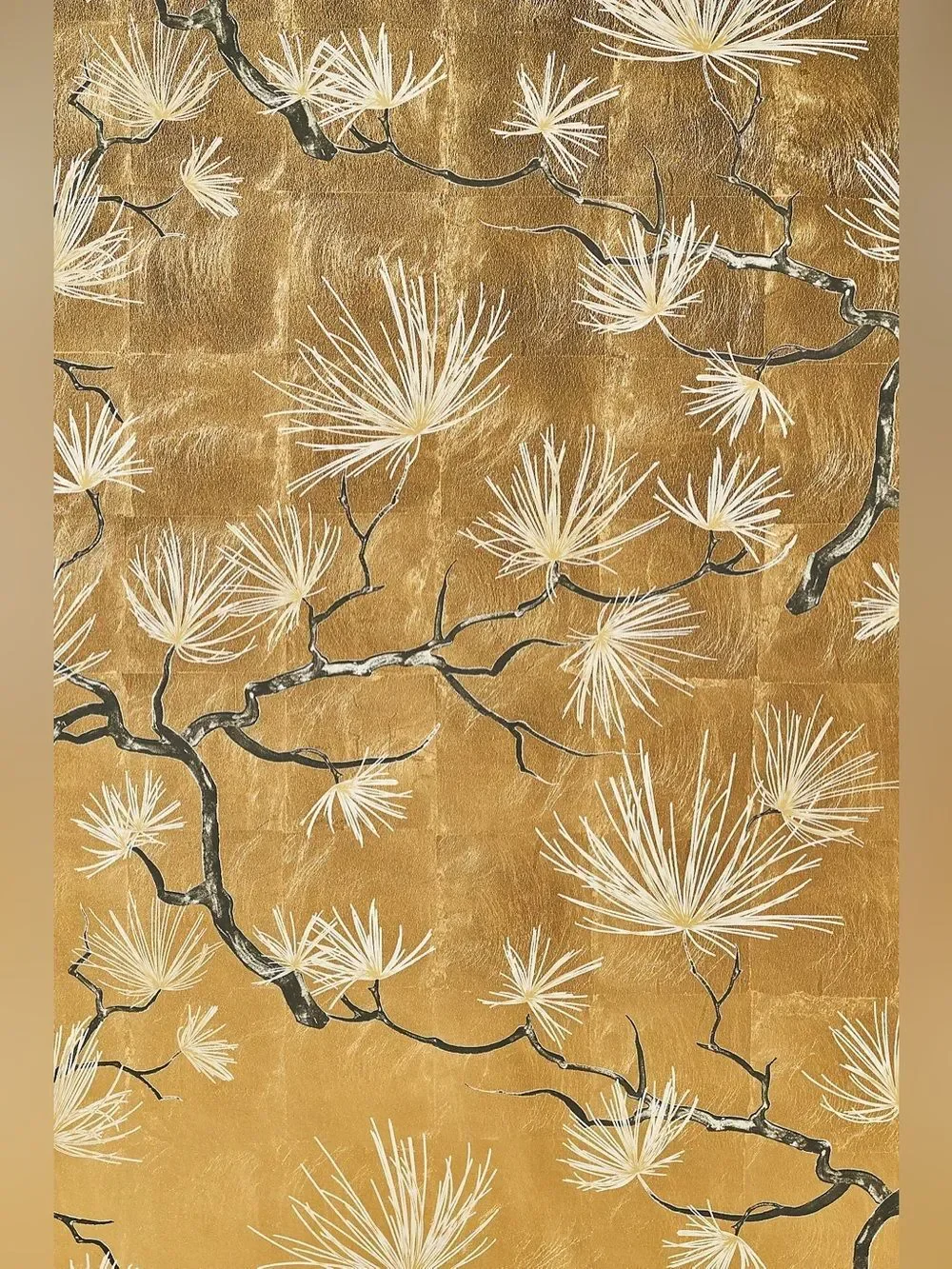 New Anthropologie Bonsai Floral Gold Leaf Wallpaper